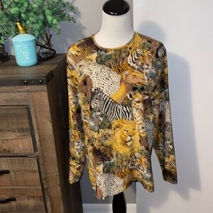 Ann Mae 100 percent silk Animal Safari Long Sleeve blouse size Medium